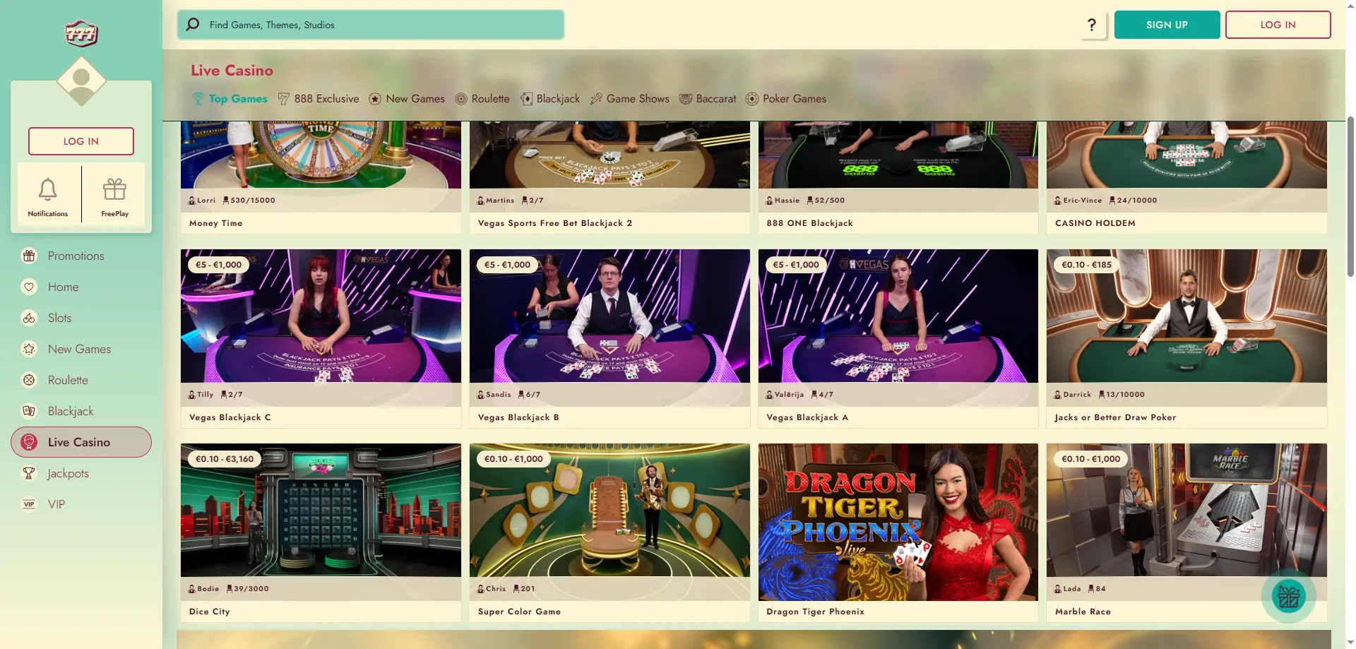 777 Casino live dealer tables — roulette, blackjack and baccarat in real time
