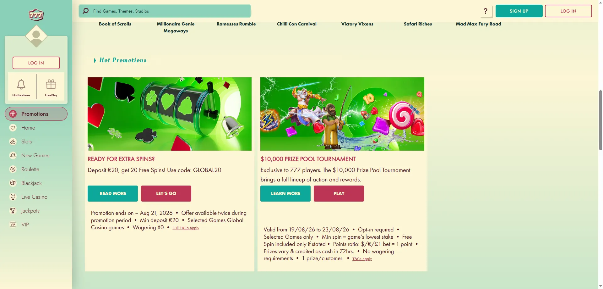 777 Casino welcome bonus — 100% match up to INR 18,000 with promo code