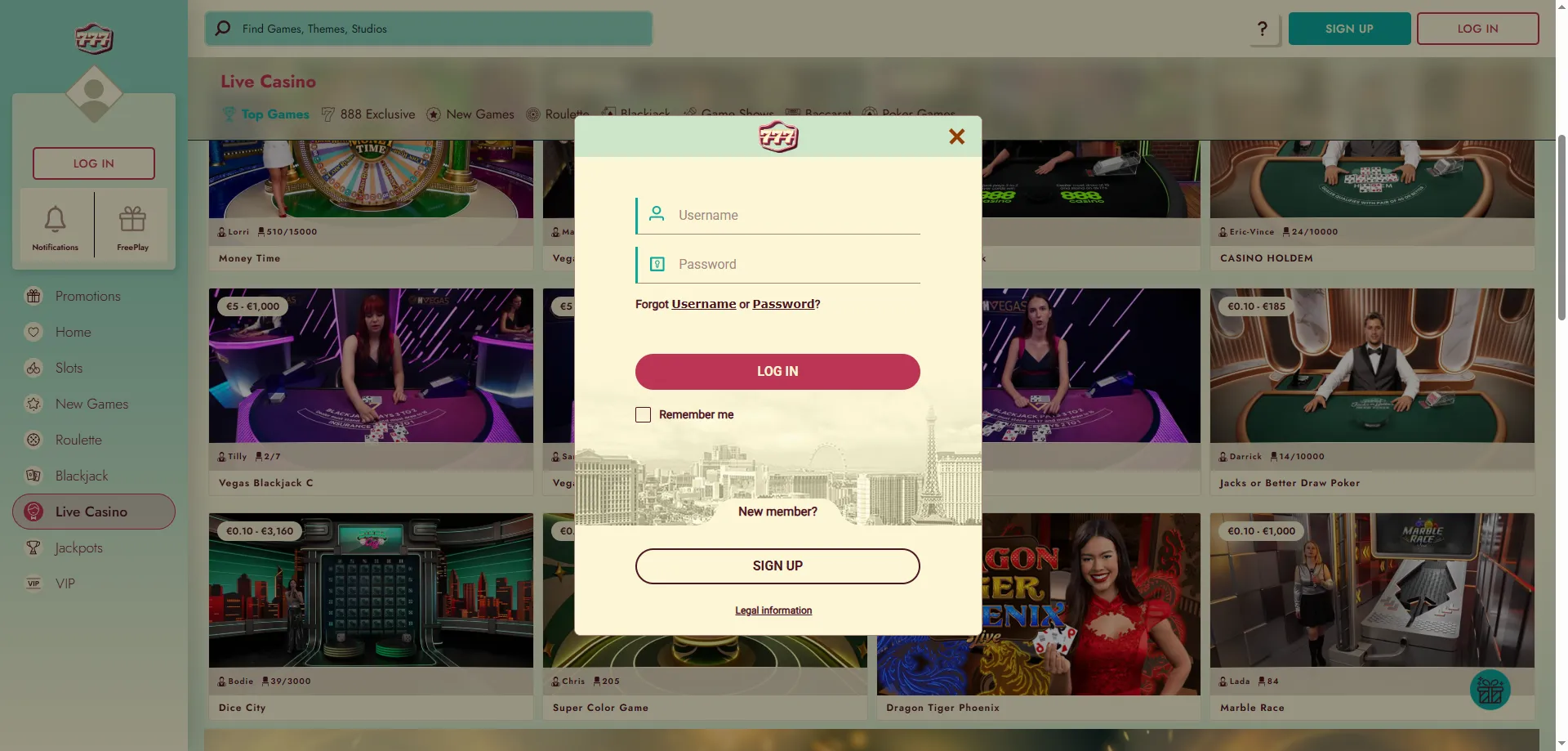 777 Casino login page — secure account access for players